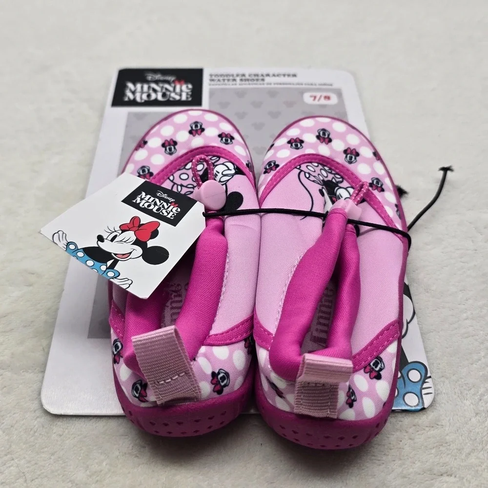 Disney Minnie Mouse Toddler Water Shoes Pink Polka Dot Pool Beach Size 7/8 NEW